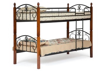 Детская кровать BOLERO двухярусная дерево гевея/металл, 90*200 см (bunk bed), красный дуб/черный в Старом Осколе