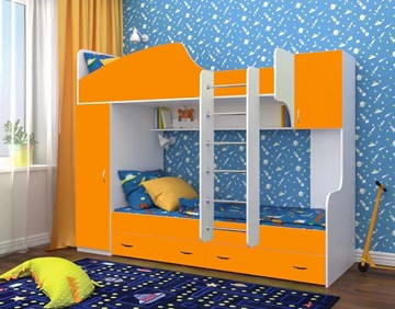 Детская кровать-шкаф Юниор-2, каркас Белое дерево, фасад Оранжевый в Белгороде