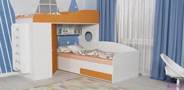 Детская кровать-шкаф Кадет-2 с металлической лестницей, корпус Белое дерево, фасад Оранжевый в Старом Осколе