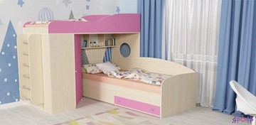 Детская кровать-шкаф Кадет-2 с металлической лестницей, корпус Дуб, фасад Розовый в Белгороде