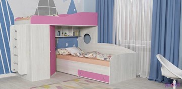 Детская кровать-шкаф Кадет-2 с металлической лестницей, корпус Винтерберг, фасад Розовый в Белгороде