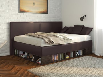 Кровать полутороспальная детская Lancaster 1, 120х200, ЛДСП венге, экокожа коричневая в Старом Осколе