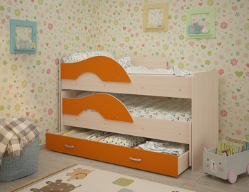 Детская 2-х ярусная кровать Радуга 1.6 с ящиком, корпус Млечный дуб, фасад Оранжевый в Белгороде