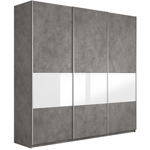 Шкаф 3-створчатый Е1 Широкий Прайм (ДСП / Белое стекло) 2400x570x2300, Бетон в Старом Осколе