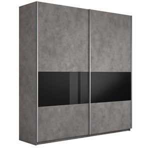 Шкаф 2-дверный Широкий Прайм (ДСП / Черное стекло) 2200x570x2300, Бетон в Белгороде