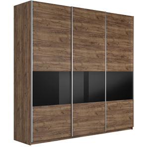 Шкаф 3-х дверный Е1 Широкий Прайм (ДСП / Черное стекло) 2400x570x2300, Крафт Табачный в Белгороде