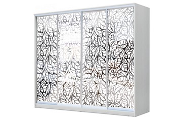 Шкаф-купе 4-х дверный 22-24/2-6666, Пескоструйный рисунок "Лист", Белый в Старом Осколе