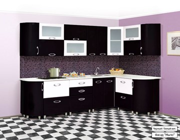 Кухня угловая Мыло 128 2700х1500, цвет Черный/Белый металлик в Старом Осколе