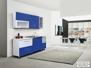 Готовая прямая кухня Мыло 224 2000х718, цвет Синий/Белый металлик в Белгороде