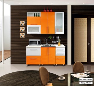 Гарнитур кухонный Мыло 224 1600х918, цвет Оранжевый/Белый металлик в Белгороде