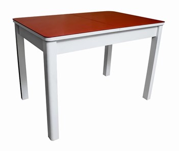 Кухонный стол раскладной Айсберг-07 СТ2, белое ЛДСП/стекло алое/прямые массив белый в Белгороде