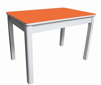 Кухонный раскладной стол Айсберг-01 СТ2, белое ЛДСП/стекло оранжевое/прямые массив белый в Старом Осколе