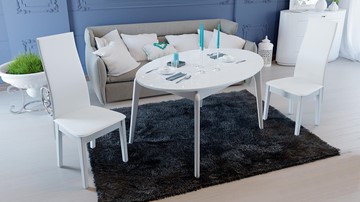 Овальный стол на кухню Марсель (СМ(Б)-102.01.12(1)), цвет  Белый/Стекло белое глянец в Старом Осколе