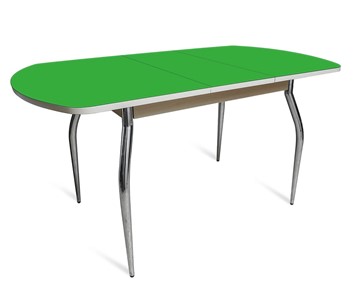 Раздвижной стол ПГ-07 СТ2, дуб молочный/зеленое стекло/35 хром гнутые металл в Старом Осколе