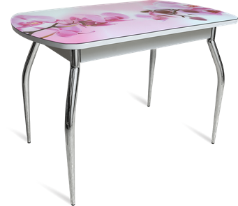 Кухонный обеденный стол ПГ-04 СТФ белое/орхидея/хром фигурные в Старом Осколе