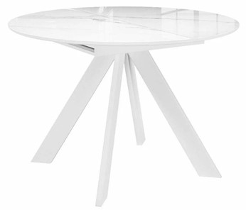 Стол из стекла раздвижной DikLine SFC110 d1100 стекло Оптивайт Белый мрамор/подстолье белое/опоры белые в Старом Осколе