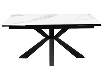 Керамический кухонный стол раздвижной DikLine SFE160 Керамика Белый мрамор/подстолье черное/опоры черные (2 уп.) в Старом Осколе