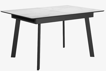 Стеклянный стол раздвижной DikLine SFA125 Стекло Белый мрамор САТИН/подстолье черное/опоры черные в Старом Осколе