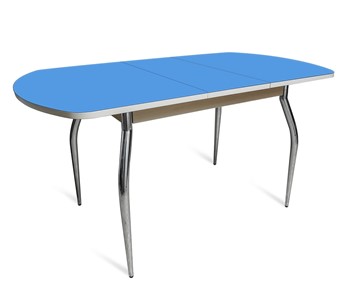 Маленький кухонный стол ПГ-01 СТ2, дуб молочный/синие стекло/35 хром гнутые металл в Старом Осколе