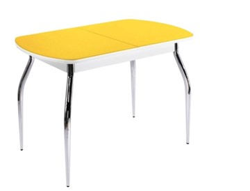 Кухонный обеденный стол ПГ-08 СТ2, белое/желтое стекло/35 хром гнутые металл в Старом Осколе