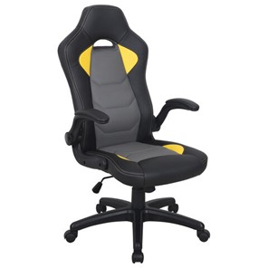 Кресло офисное BRABIX "Skill GM-005", откидные подлокотники, экокожа, черное/желтое, 532494 в Старом Осколе