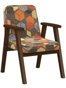 Кресло мягкое Ретро ткань геометрия коричневый, каркас орех в Старом Осколе
