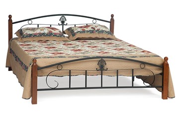 Кровать с основанием РУМБА (AT-203)/ RUMBA дерево гевея/металл, 140х200 см (double bed), красный дуб/черный в Белгороде