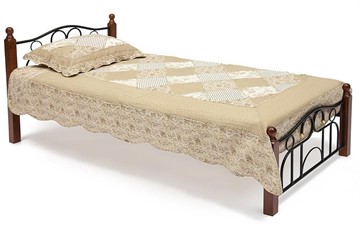 Спальная кровать AT-808 дерево гевея/металл, 90*200 см (Single bed), красный дуб/черный в Белгороде