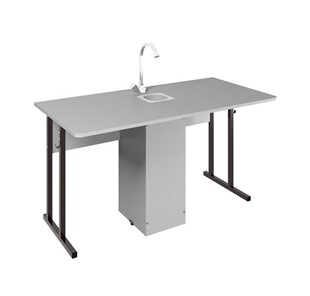Детский стол 2-местный для кабинета химии Стандарт 5, Пластик Серый/Коричневый в Старом Осколе