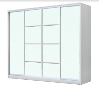 Шкаф 4-х дверный ХИТ 22-24/2-8888, с матовым стеклом, разделительные планки х2, Белый в Белгороде