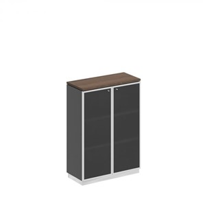 Шкаф для документов средний со стеклянными дверьми в рамке Bravo, дуб гладстоун/антрацит премиум (90х40х124,6) в Старом Осколе