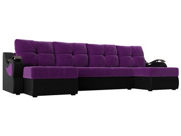 П-образный диван Меркурий П, Фиолетовый/черный (вельвет/экокожа) в Белгороде