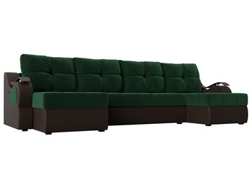 П-образный диван Меркурий П, Зеленый\Коричневый (Велюр\Экокожа) в Старом Осколе