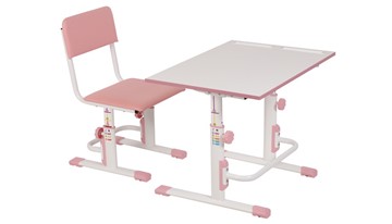 Комплект растущей детской мебели POLINI Kids Растущая парта-трансформер М1 и стул регулируемый L Белый-розовый в Белгороде