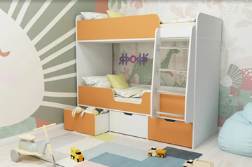 Детская 2-этажная кровать Малыш двойняшка 70х160, корпус Белое дерево, фасад Оранжевый в Старом Осколе