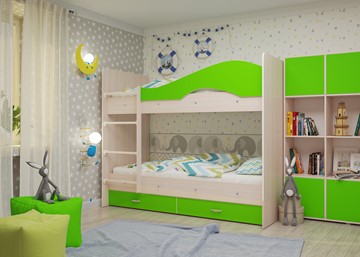 Двухэтажная детская кровать Мая на щитах, корпус Млечный дуб, фасад Салатовый в Белгороде - предосмотр 2