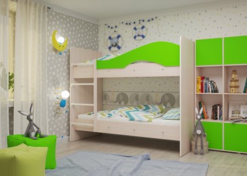 Двухэтажная детская кровать Мая на щитах, корпус Млечный дуб, фасад Салатовый в Старом Осколе - предосмотр 1