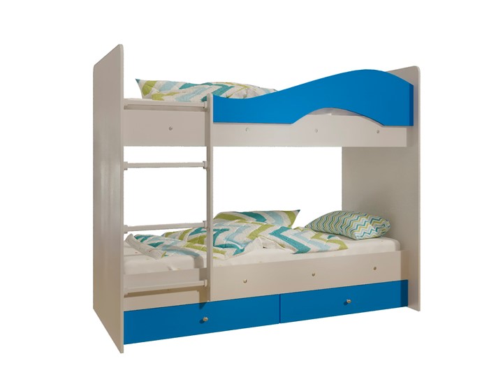 Двухэтажная детская кровать Мая с 2 ящиками на щитах, корпус Млечный дуб, фасад Синий в Старом Осколе - изображение 4