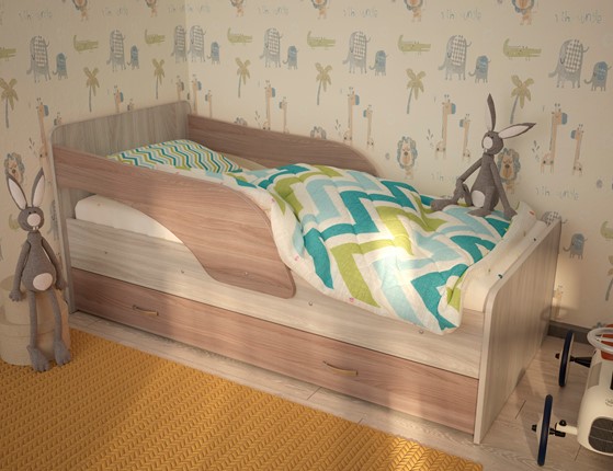 Детская кровать с бортиками Максимка, корпус Шимо светлый, фасад Шимо темный в Старом Осколе - изображение