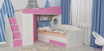 Детская кровать-шкаф Кадет-2 с универсальной лестницей, корпус Винтерберг, фасад Розовый в Белгороде