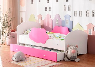 Детская кровать Тучка с ящиком, корпус Белый, фасад Розовый в Белгороде