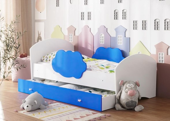 Кровать детская Тучка с ящиком, корпус Белый, фасад Синий в Белгороде - изображение