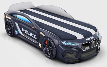 Кровать-машина в детскую Romeo-М Police + подсветка фар, ящик, матрас, Черный в Старом Осколе