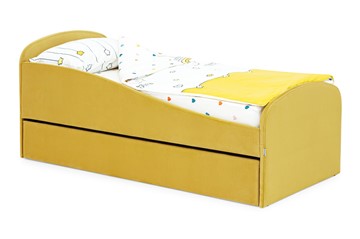 Мягкая кровать с ящиком Letmo горчичный (велюр) в Белгороде