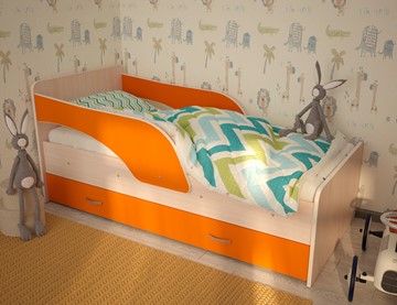 Детская кровать Максимка, корпус Млечный дуб, фасад Оранжевый в Белгороде - предосмотр