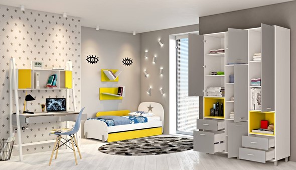 Подростковая мебель POLINI Kids Mirum №1 Белый / Серый / Желтый в Старом Осколе - изображение