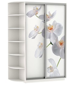 Шкаф двухдверный Хит, 1500x600x2200, фотопечать, со стеллажом, белая орхидея, белый снег в Старом Осколе