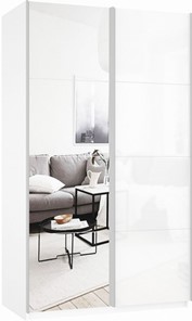 Шкаф 2-дверный Прайм (Зеркало/Белое стекло) 1400x570x2300, белый снег в Старом Осколе - предосмотр