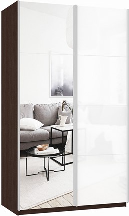 Шкаф-купе Прайм (Зеркало/Белое стекло) 1200x570x2300, венге в Старом Осколе - изображение