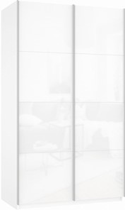 Шкаф 2-х дверный Прайм (Белое стекло/Белое стекло) 1400x570x2300, белый снег в Старом Осколе - предосмотр
